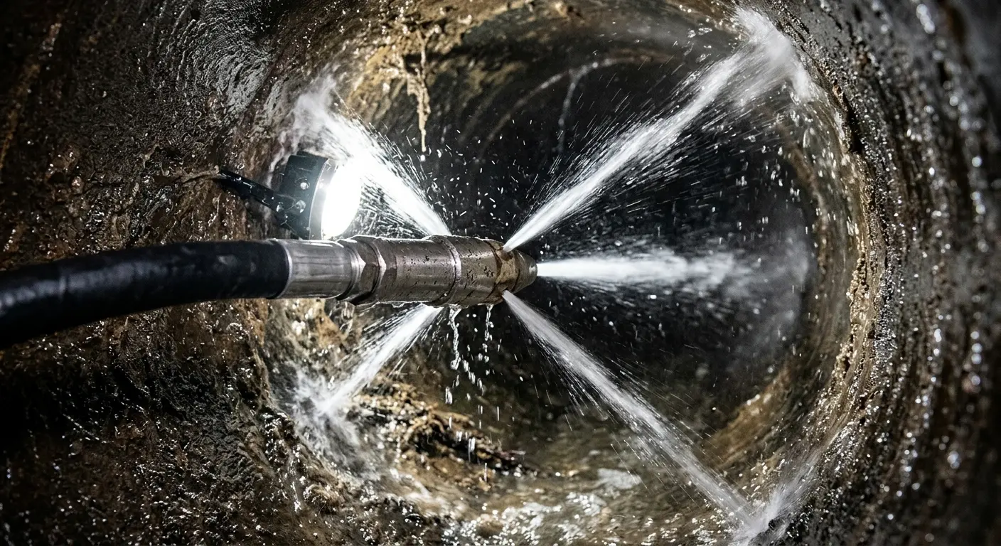 High-pressure hydro jetting nozzle cleaning sewer pipe for Storm Drain Cleaning in Chattanooga